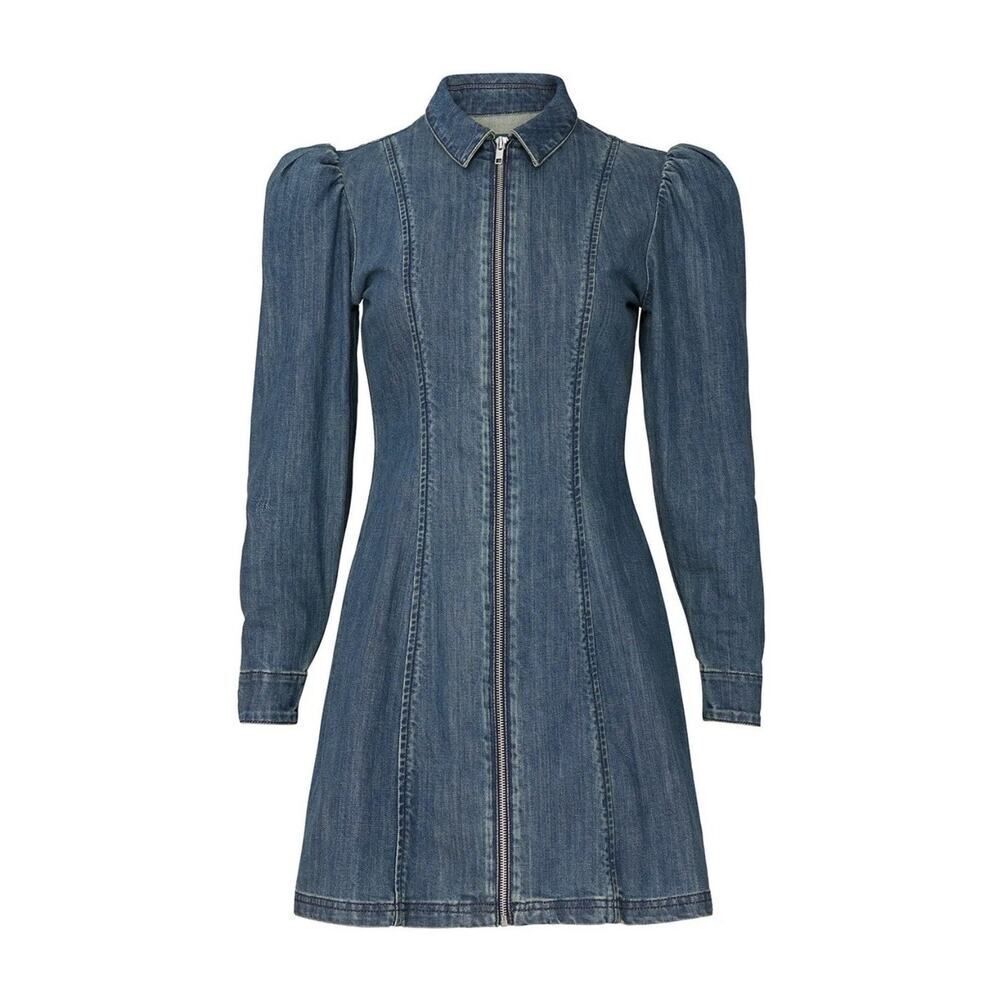 Alexa Chung Zip Front Denim Mini Dress US 4 Blue Cotton A-Line